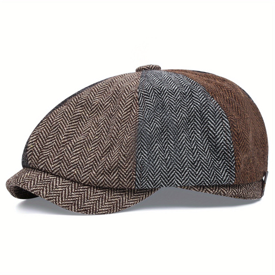 Eight Panel Herringbone Tweed Cap Casual Striped Hat
