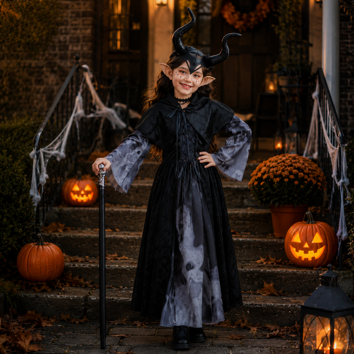 Girls Halloween Witch Vampire Skeleton Costume Dress Set