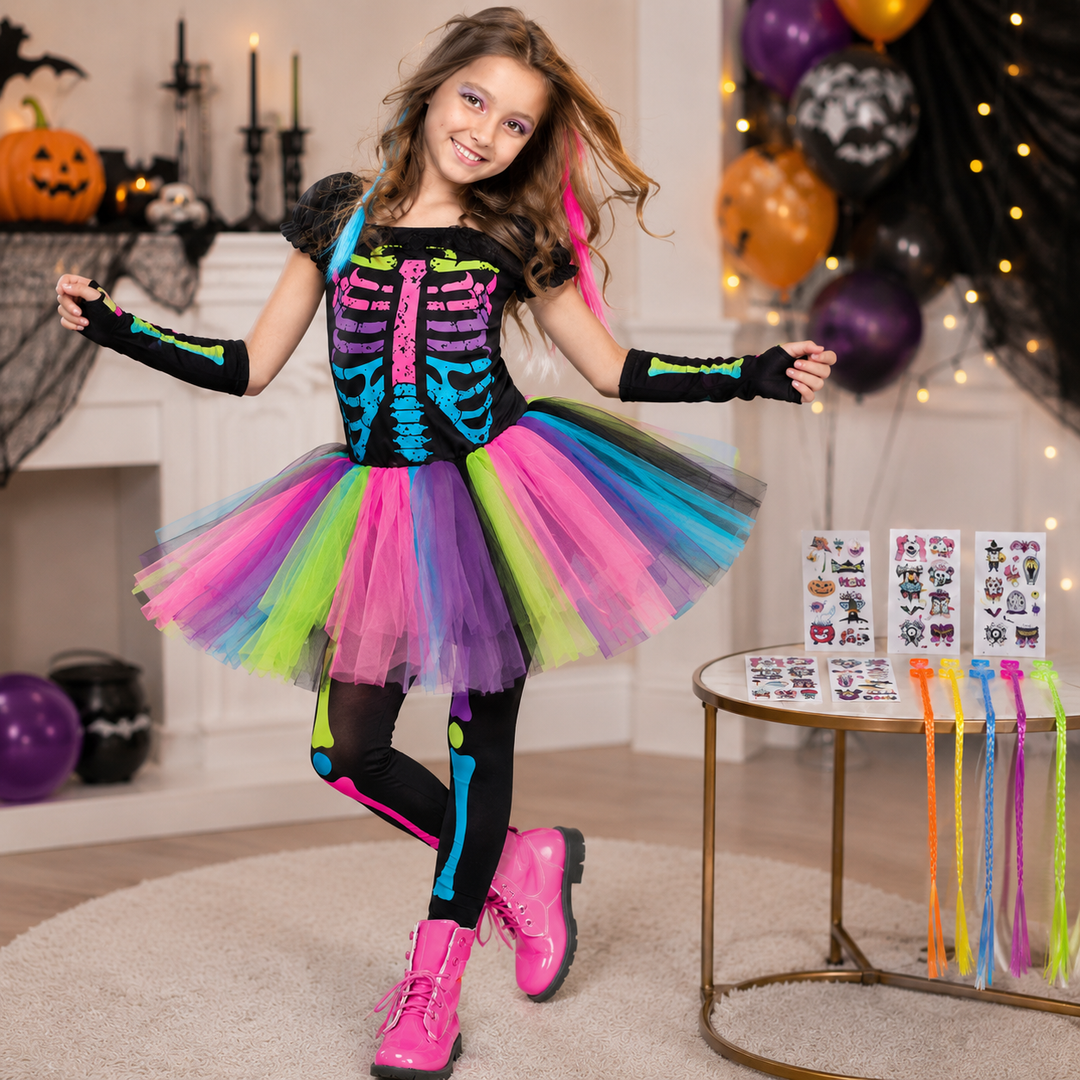 Girls Skeleton Tutu Dress Halloween Costume Skirt Dress