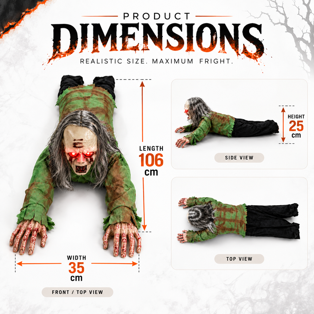 Crawling Zombie Prop with Light Up Eyes and Sound Activated Halloween Decoration