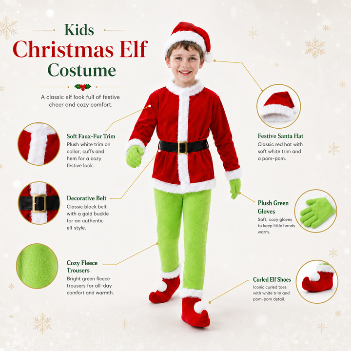 Boys Grinch Costume with Curled Toe Boot Covers Christmas Outfit