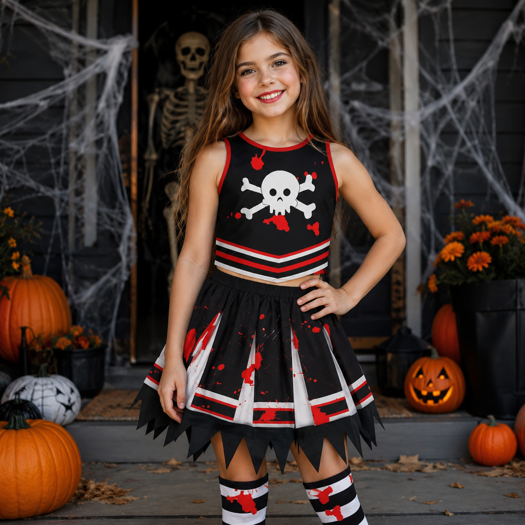Kids Zombie Cheerleader Costume Halloween Cosplay Party Set