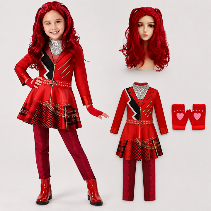 Kids Costume with Wig Descendants Rise of Red Outfit