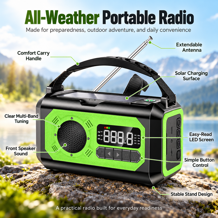 Emergency Weather Radio 12000mAh Digital Display Solar Hand Crank NOAA