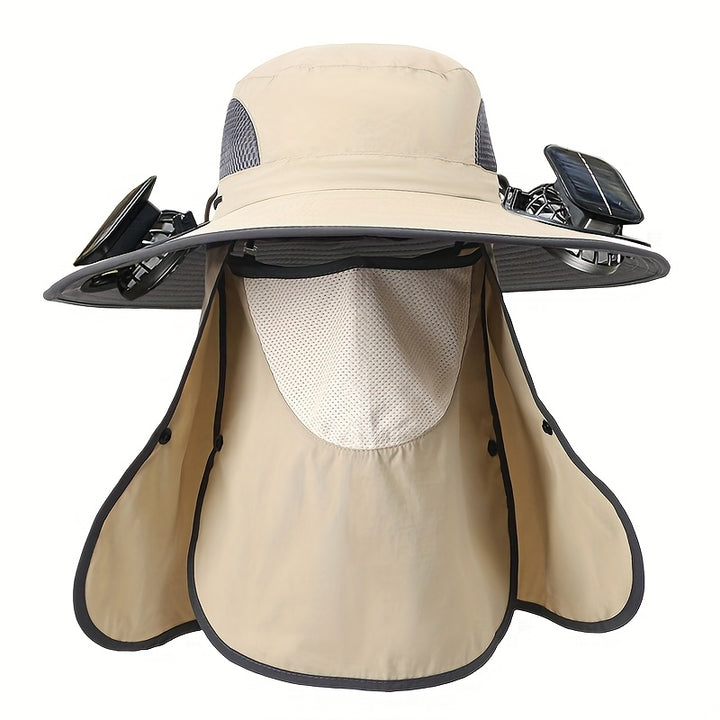Outdoor Fishing Hat with Two Solar Fans, Removable Sunshade, USB Charging