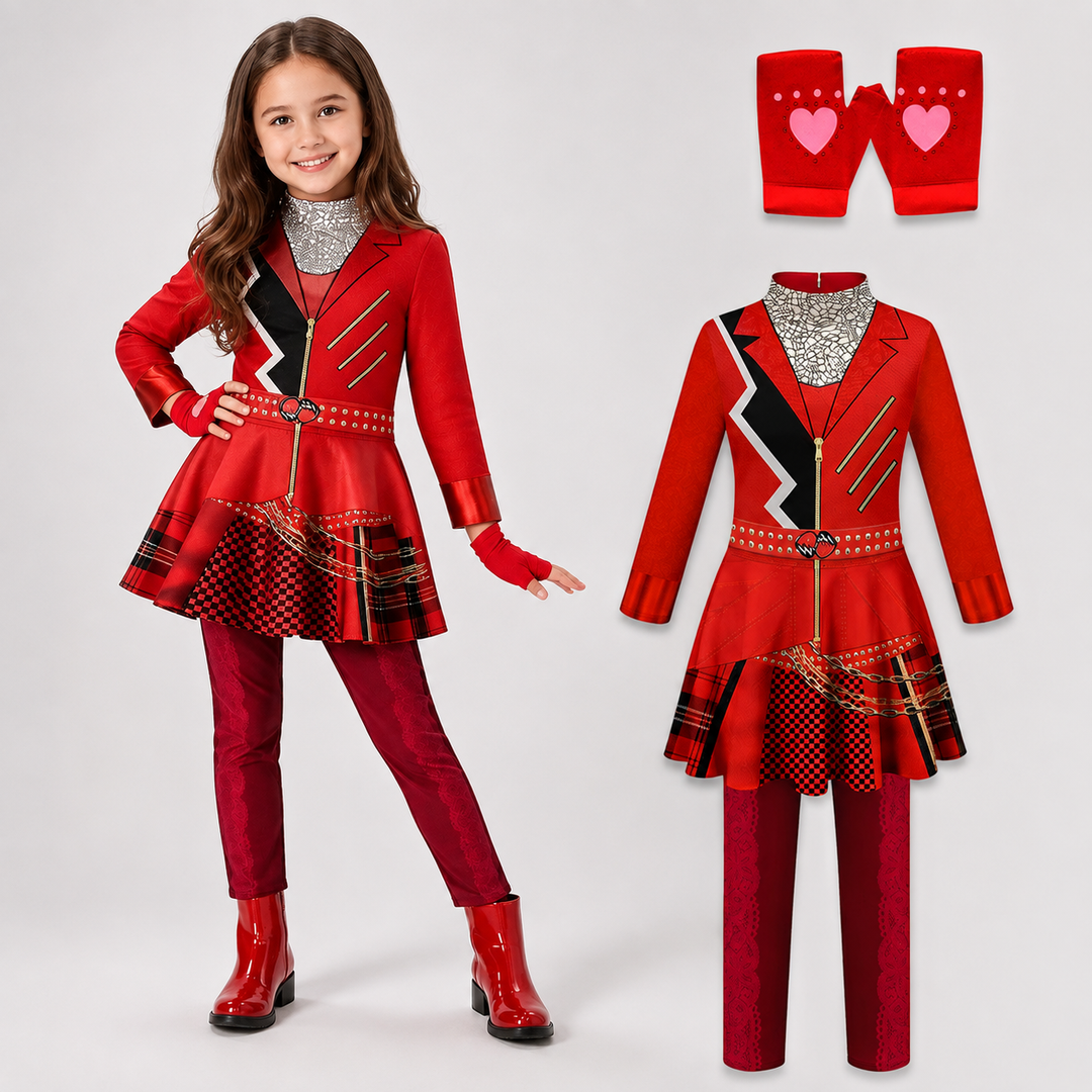 Kids Costume with Wig Descendants Rise of Red Outfit