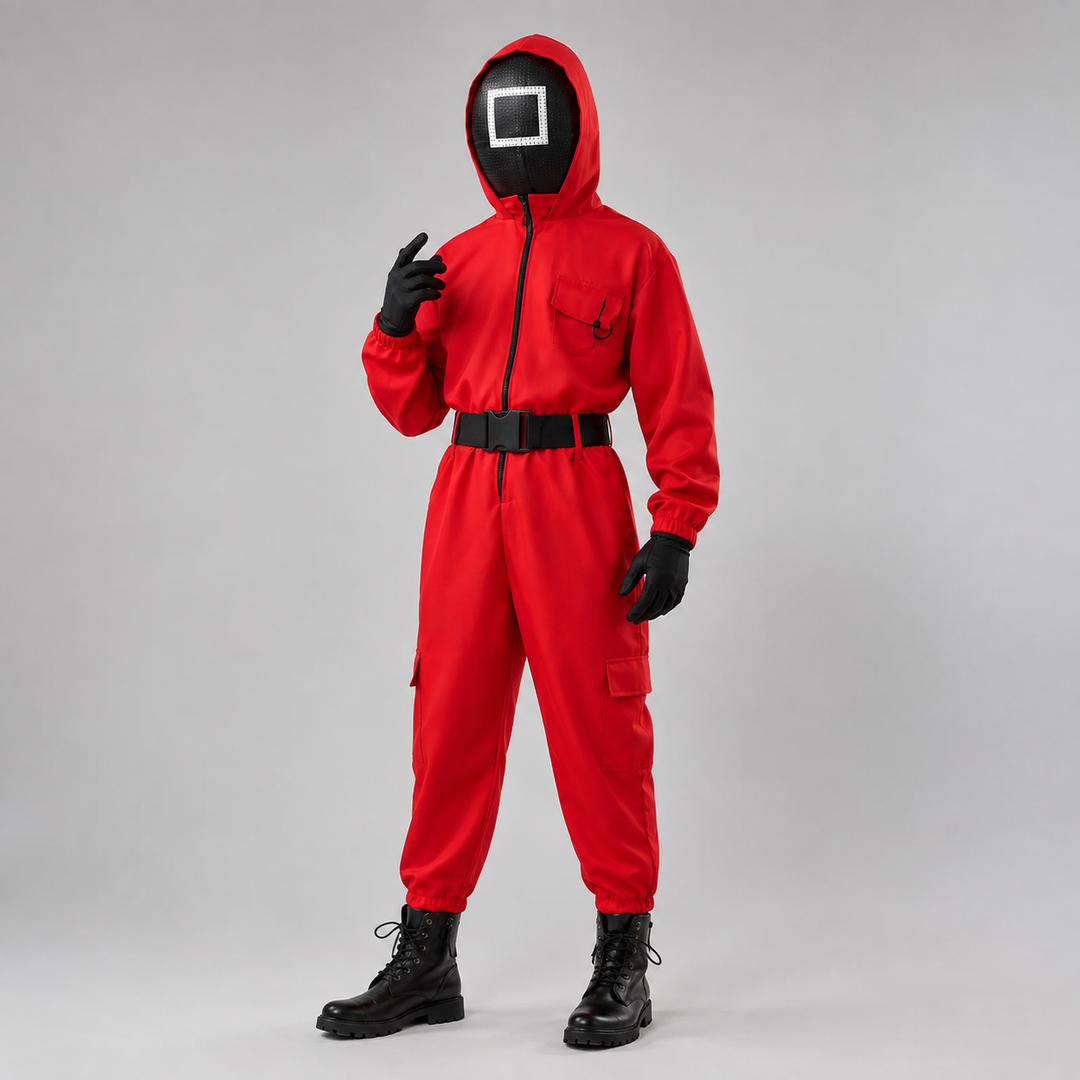 Squid Game Guard Costume with Mask Halloween Costume for Kids and Adults