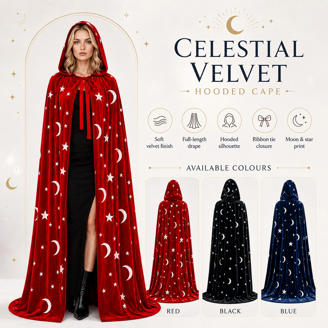 Velvet Cape Wizard Costume Star Moon Halloween Cape