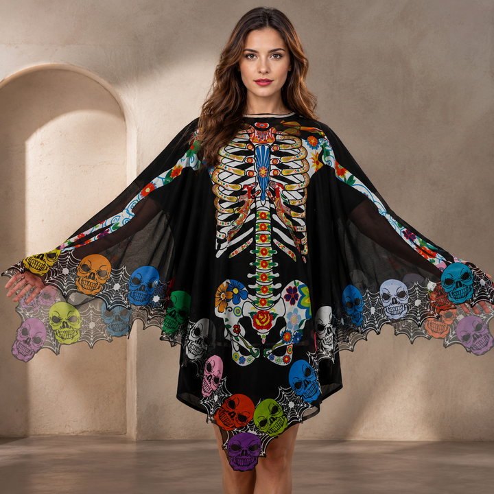 Skeleton Lace Cloak Halloween Costume Cape for Women
