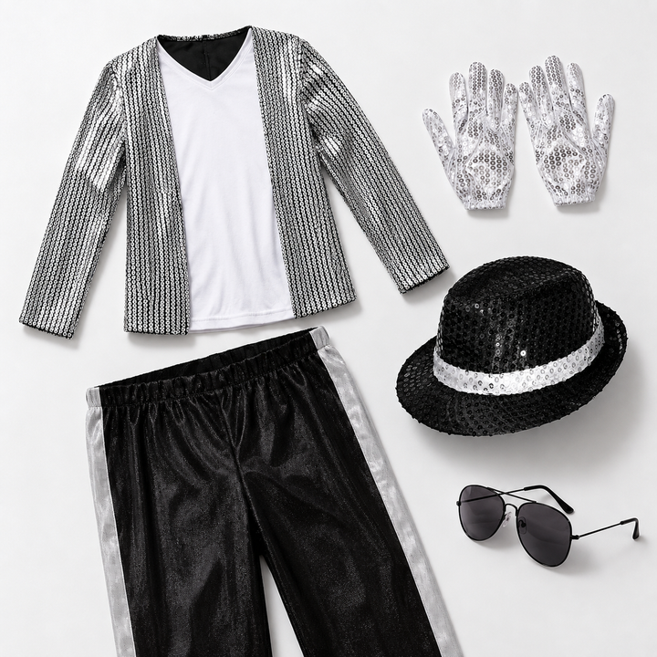 Kids Pop Star Costume Silver Sequin Jacket and Pants Set