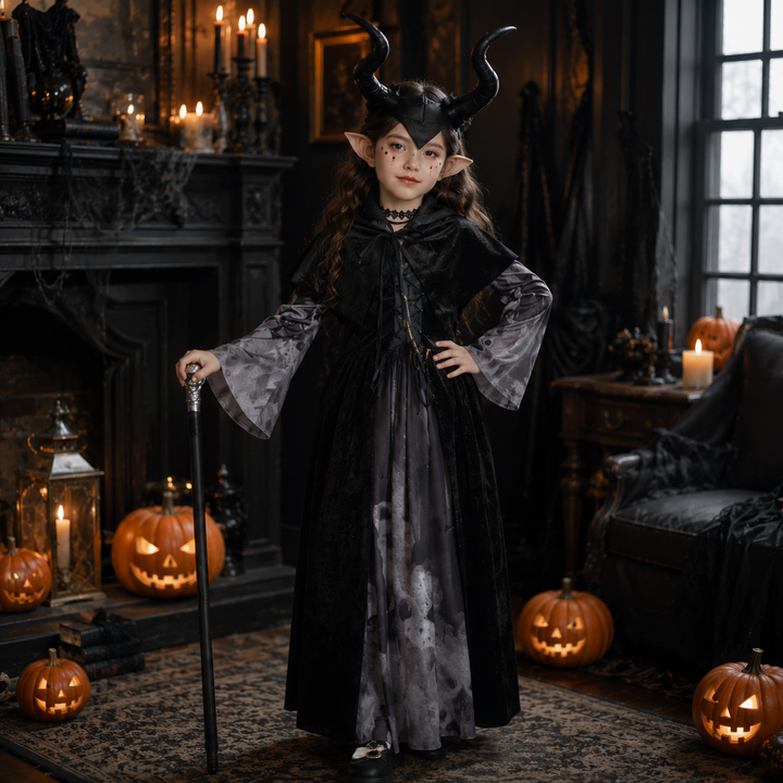 Girls Halloween Witch Vampire Skeleton Costume Dress Set
