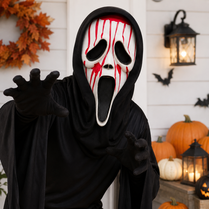 Ghostface Scream Halloween Costume Mask with Mesh Eyes