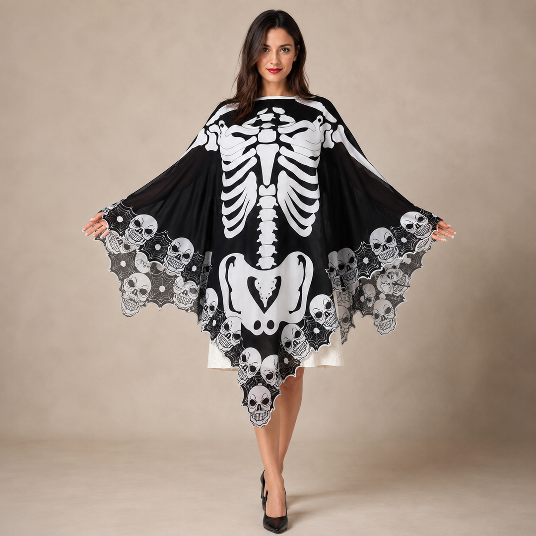 Skeleton Lace Cloak Halloween Costume Cape for Women