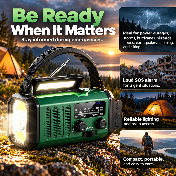 Emergency Radio 10000mAh Solar Hand Crank Power Bank Flashlight SOS