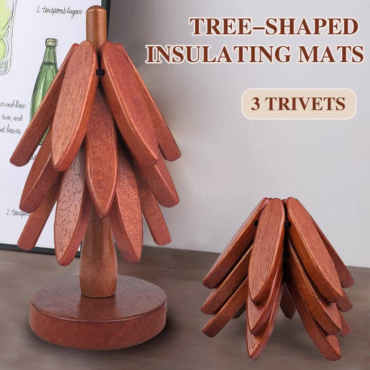 Wood Round Trivets Set with Decorative Tree-Shaped Stand