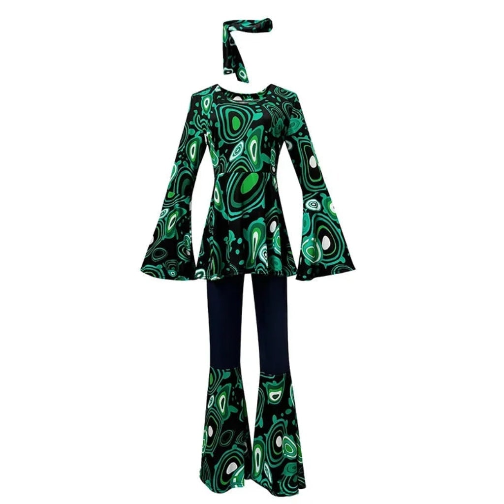 Halloween 70s Costume with Bell Bottom Pants and Hippie Theme Outfit Set 60s