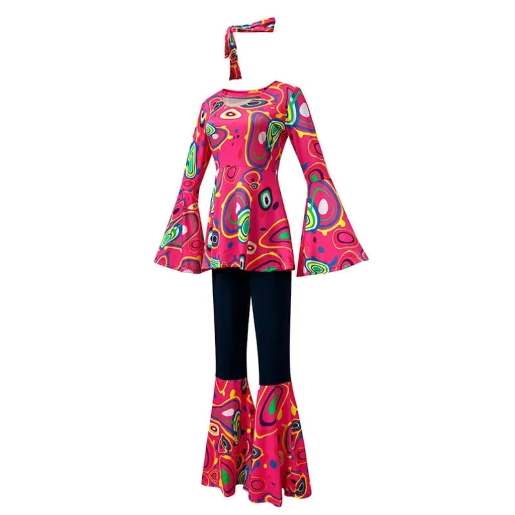 Halloween 70s Costume with Bell Bottom Pants and Hippie Theme Outfit Set 60s