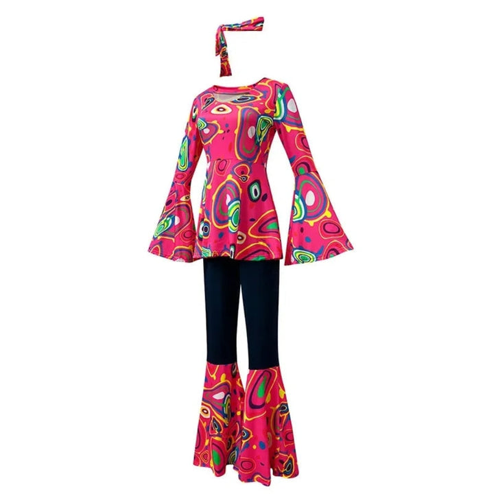 Halloween 70s Costume with Bell Bottom Pants and Hippie Theme Outfit Set 60s