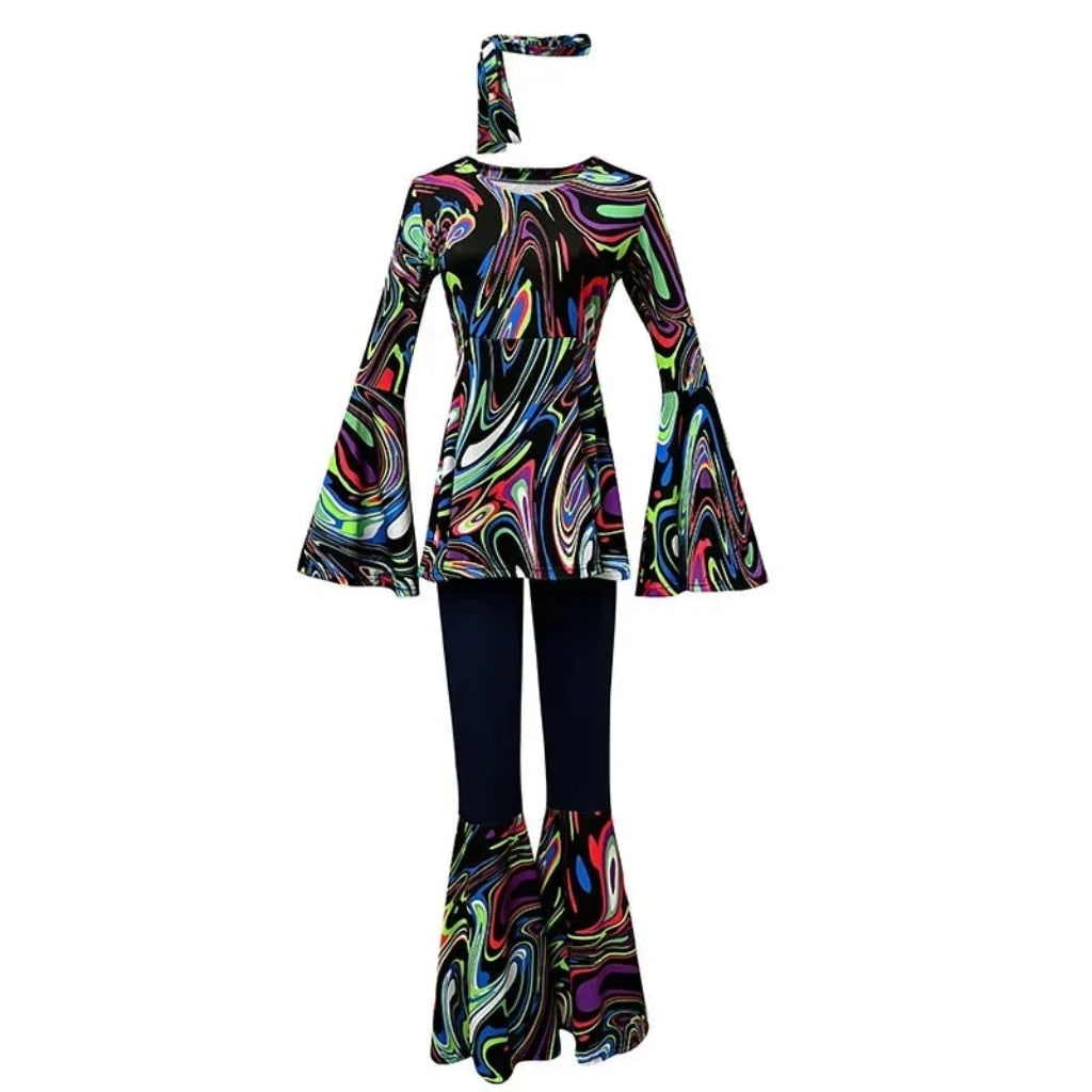 Halloween 70s Costume with Bell Bottom Pants and Hippie Theme Outfit Set 60s