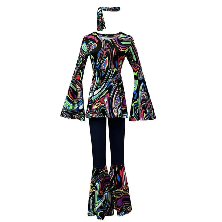 Halloween 70s Costume with Bell Bottom Pants and Hippie Theme Outfit Set 60s