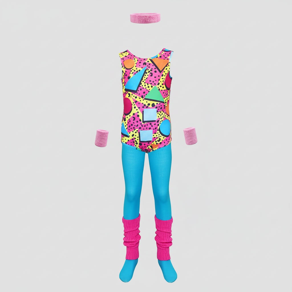 Halloween 80s Costume Party Outfit Workout Aerobics Set with Leotard Leggings Leg Warmers
