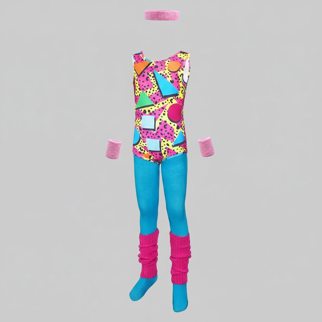 Halloween 80s Costume Party Outfit Workout Aerobics Set with Leotard Leggings Leg Warmers