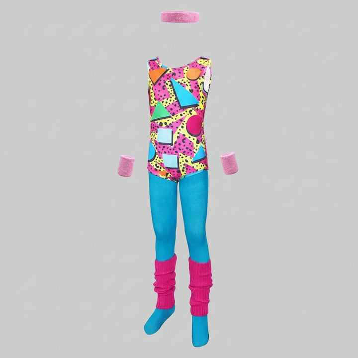 Halloween 80s Costume Party Outfit Workout Aerobics Set with Leotard Leggings Leg Warmers