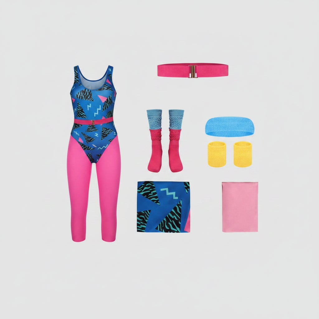 Halloween 80s Costume Party Outfit Workout Aerobics Set with Leotard Leggings Leg Warmers