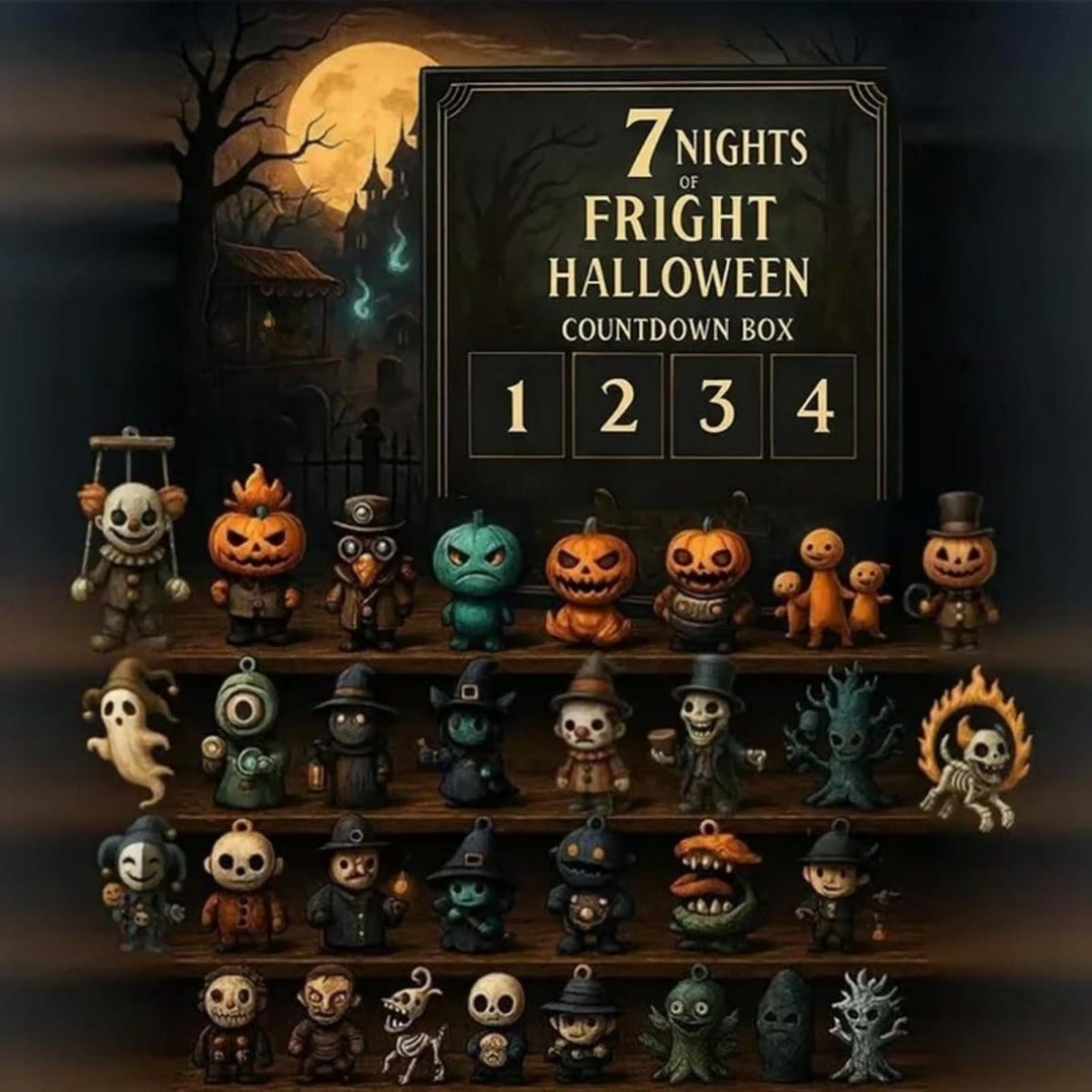Halloween Advent Calendar Countdown with Spooky Figurines and Hand-Painted Miniature Decorations