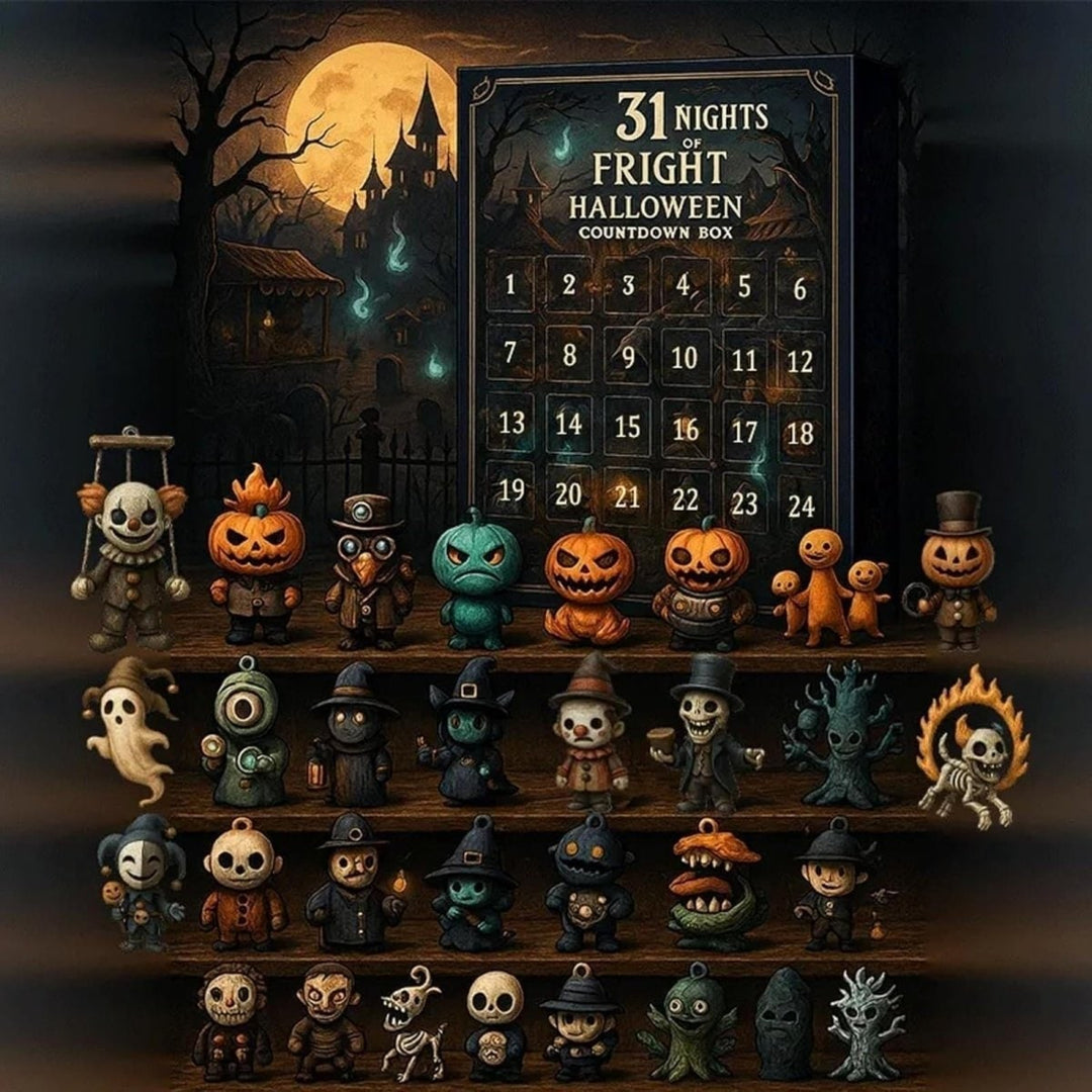 Halloween Advent Calendar Countdown with Spooky Figurines and Hand-Painted Miniature Decorations
