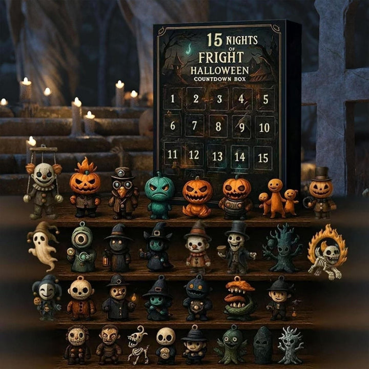 Halloween Advent Calendar Countdown with Spooky Figurines and Hand-Painted Miniature Decorations