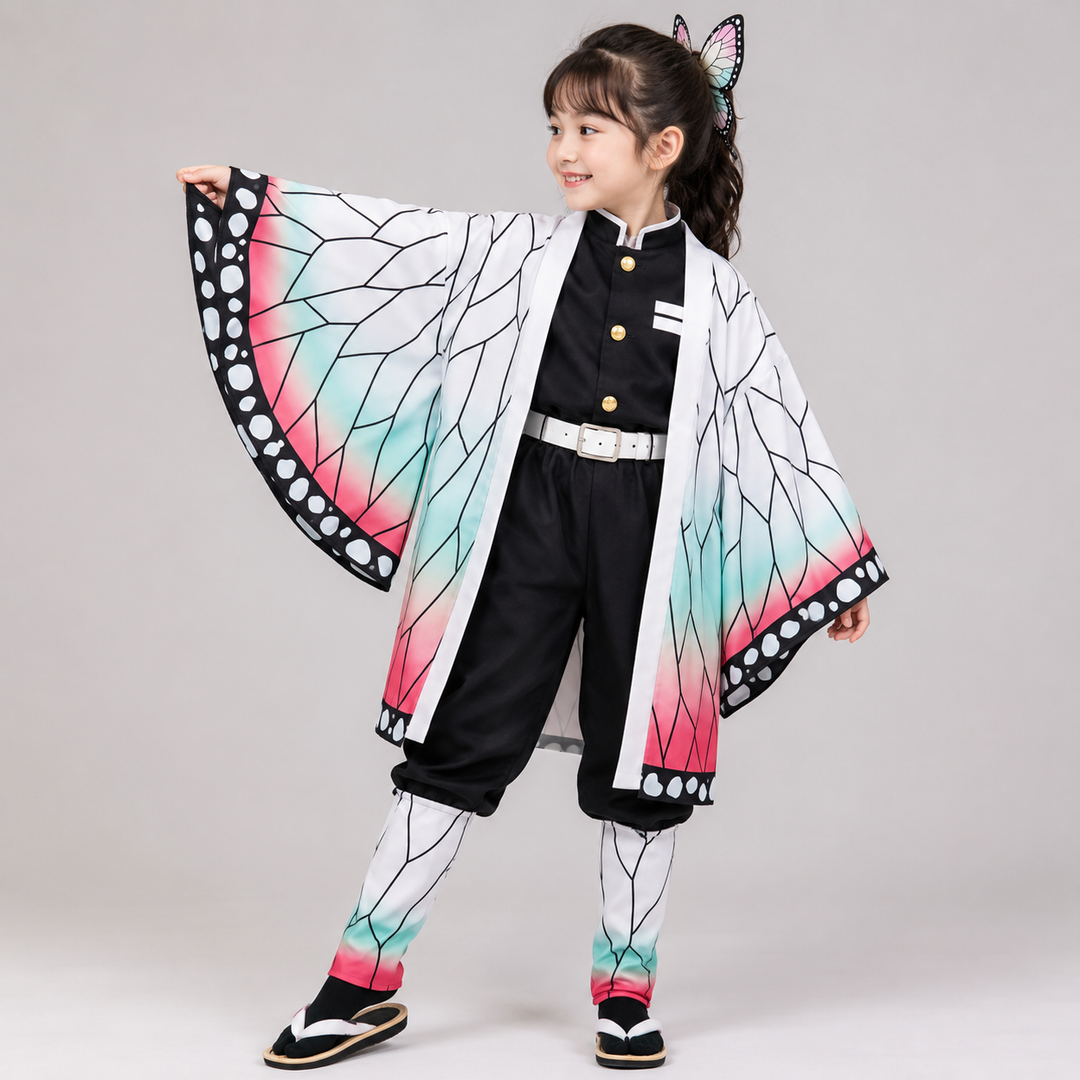 Halloween Anime Cosplay Costume and Outfits with Butterfly Haori Kimono and Leg Wraps for Party