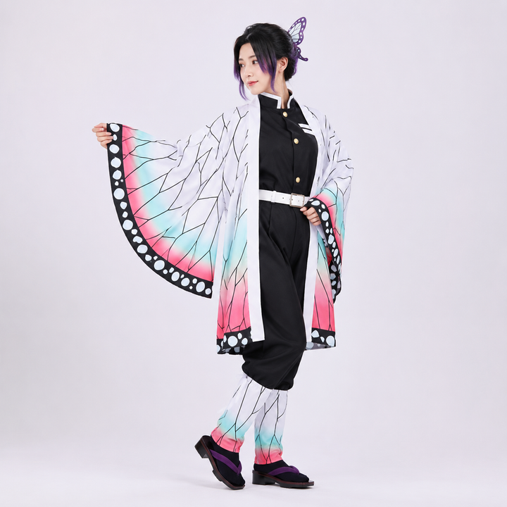Halloween Anime Cosplay Costume and Outfits with Butterfly Haori Kimono and Leg Wraps for Party