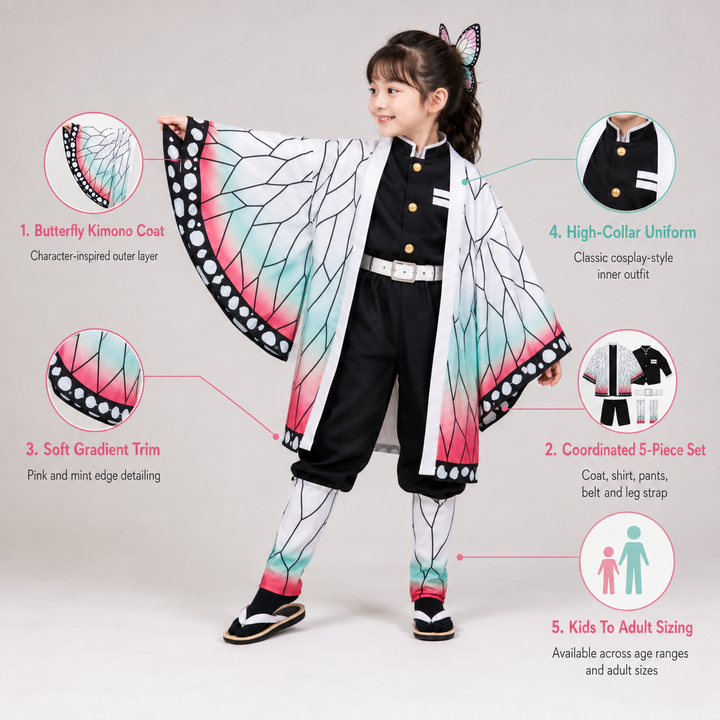 Halloween Anime Cosplay Costume and Outfits with Butterfly Haori Kimono and Leg Wraps for Party