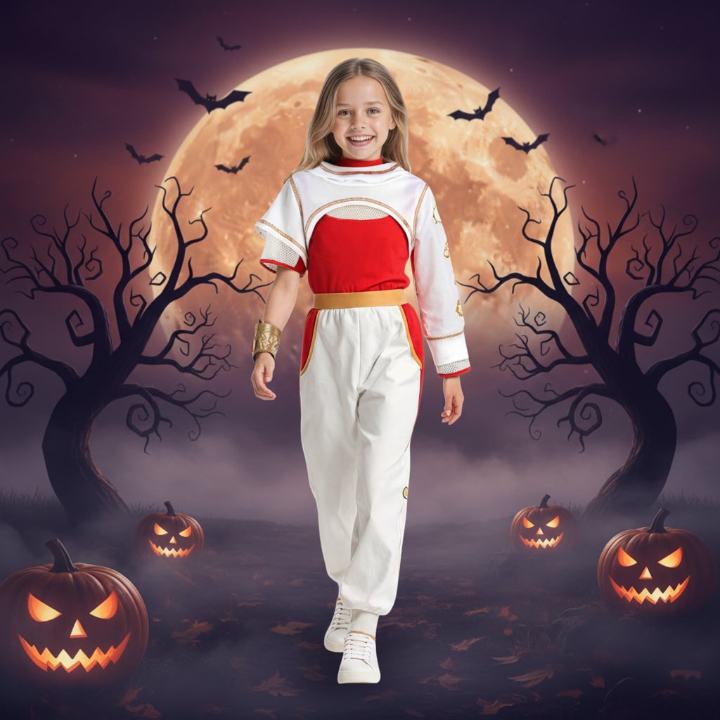 Halloween Anime Cosplay Costume Outfits with High Collar Gold Waistband Asymmetrical Sleeves