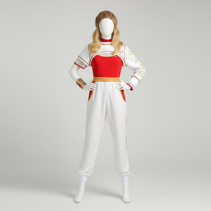 Halloween Anime Cosplay Costume Outfits with High Collar Gold Waistband Asymmetrical Sleeves