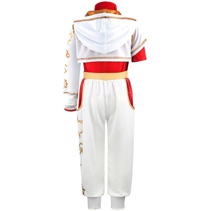 Halloween Anime Cosplay Costume Outfits with High Collar Gold Waistband Asymmetrical Sleeves