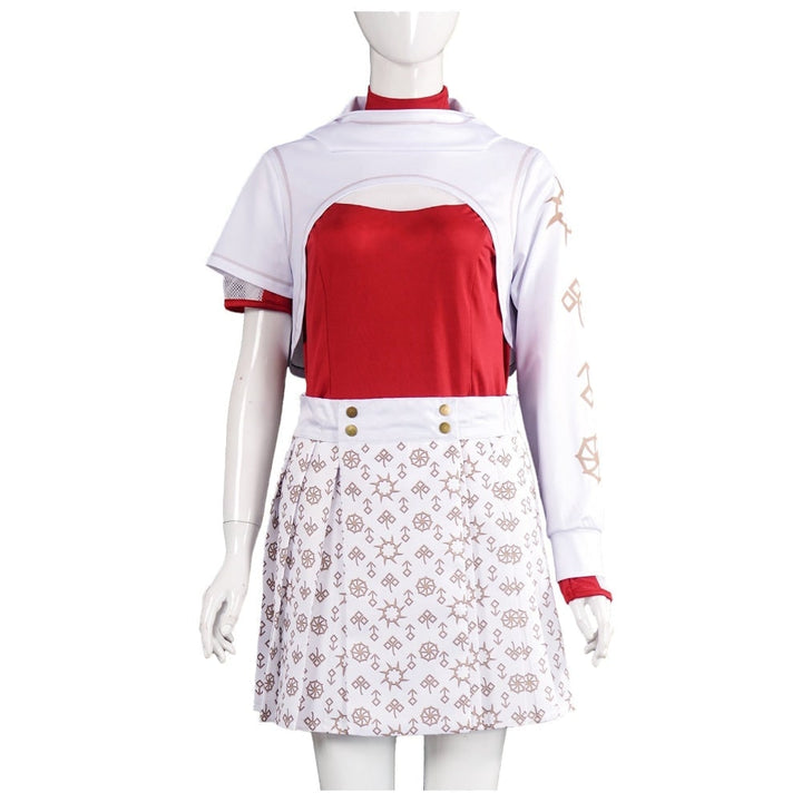 Halloween Anime Cosplay Costume Set with Hooded Shrug Pleated Skirt and Gold Doki