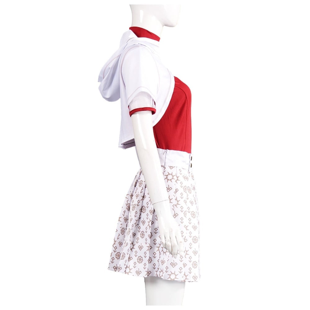 Halloween Anime Cosplay Costume Set with Hooded Shrug Pleated Skirt and Gold Doki