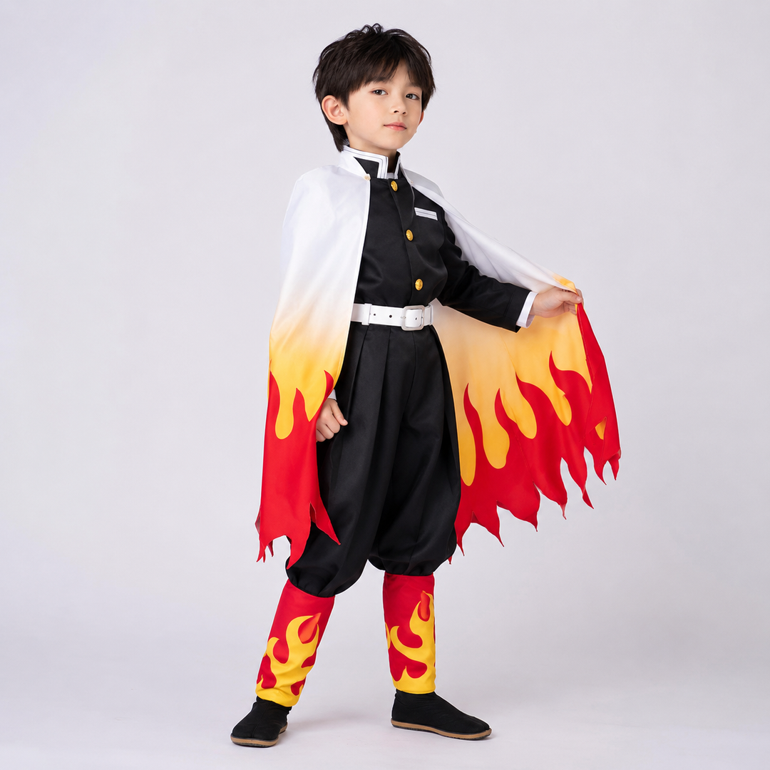 Halloween Anime Cosplay Costume Warrior with Flame Cape and Character Outfit Set