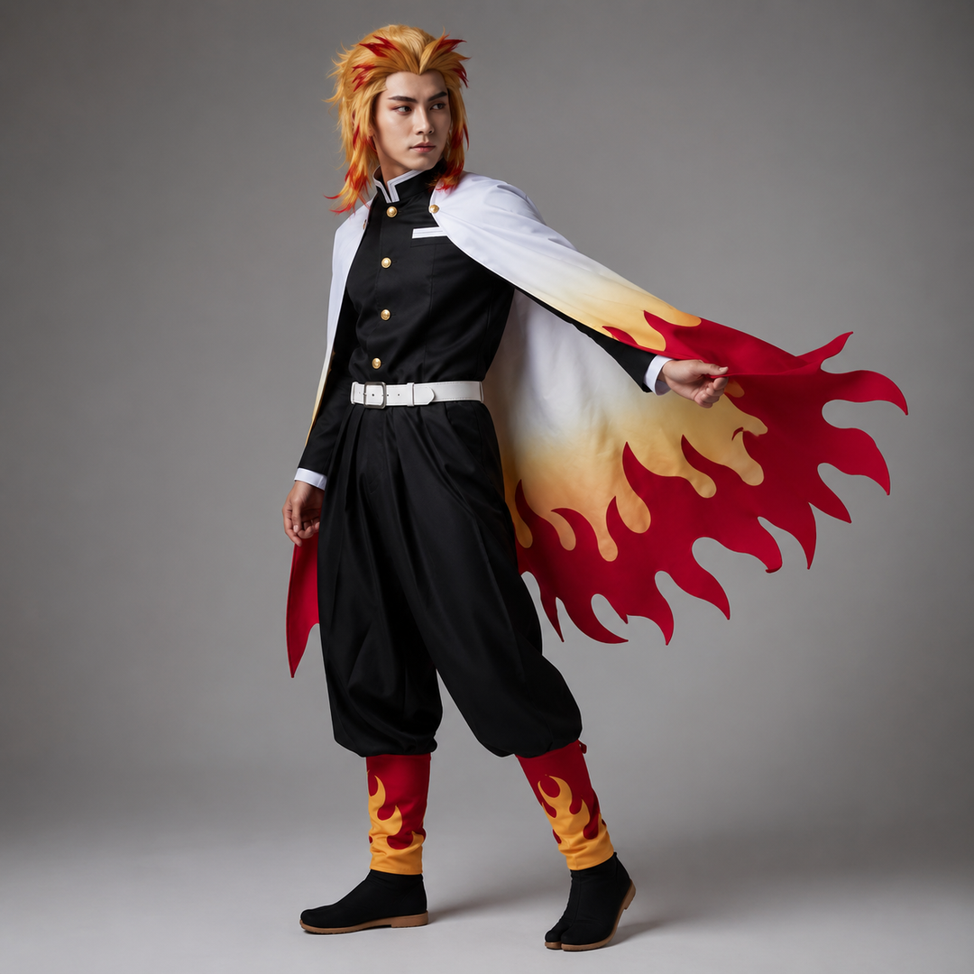 Halloween Anime Cosplay Costume Warrior with Flame Cape and Character Outfit Set