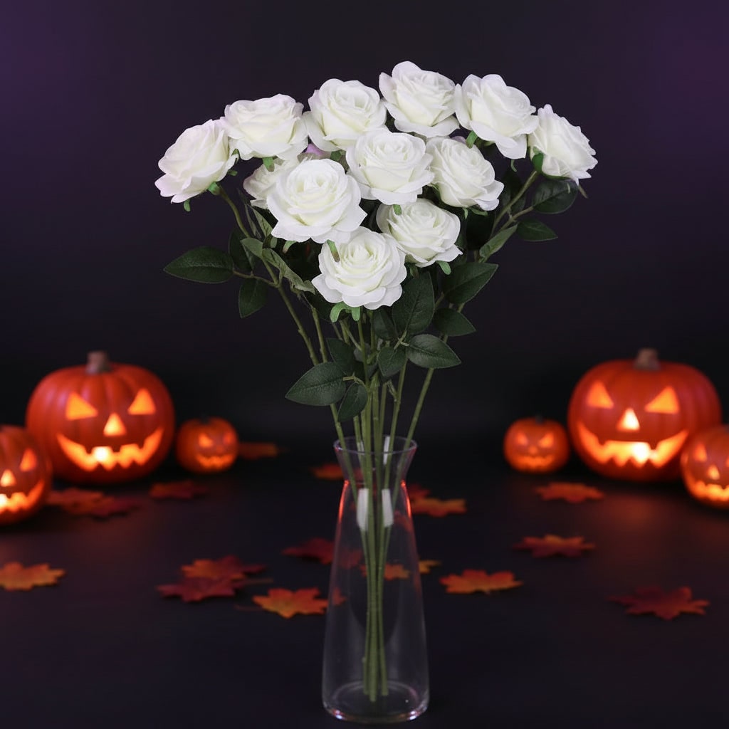 Halloween Artificial Roses Bulk in Vase with Stems for Seasonal Floral Decoration