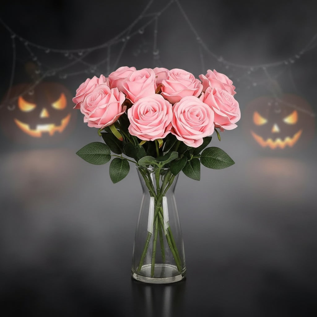 Halloween Artificial Roses Bulk in Vase with Stems for Seasonal Floral Decoration