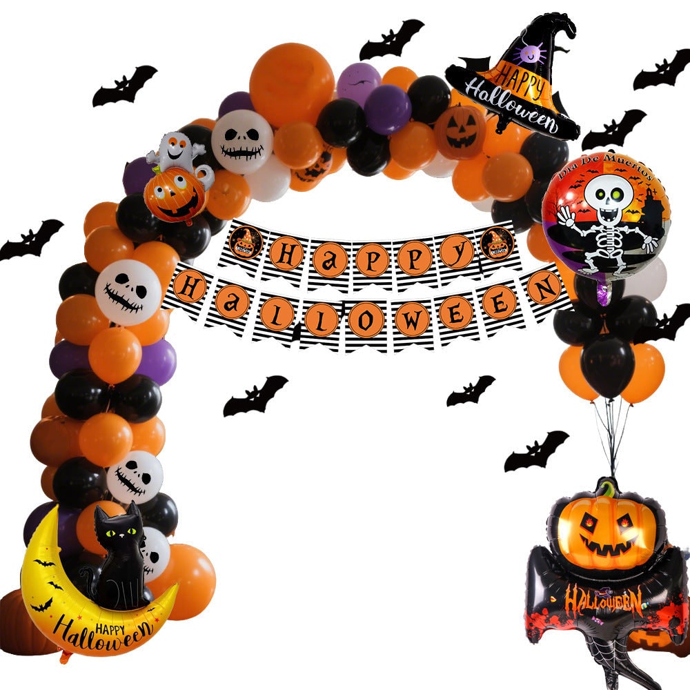 Halloween Balloon Arch Kit with Standing Stand for Party Decoration with Foil and Banner