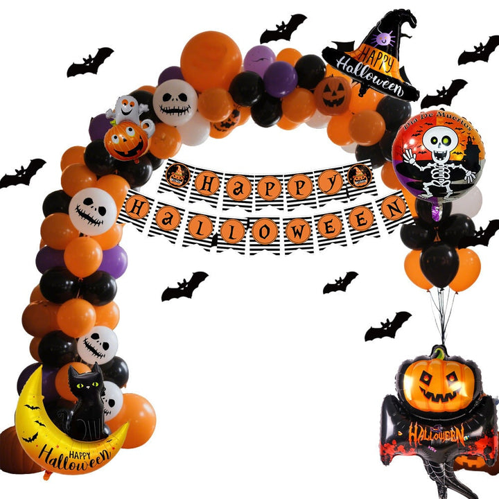 Halloween Balloon Arch Kit with Standing Stand for Party Decoration with Foil and Banner
