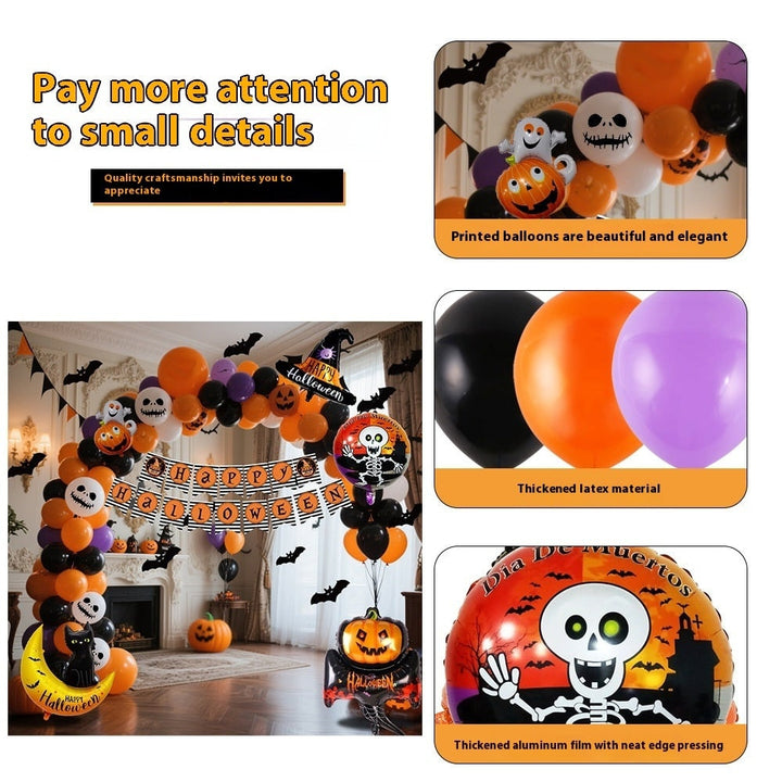 Halloween Balloon Arch Kit with Standing Stand for Party Decoration with Foil and Banner