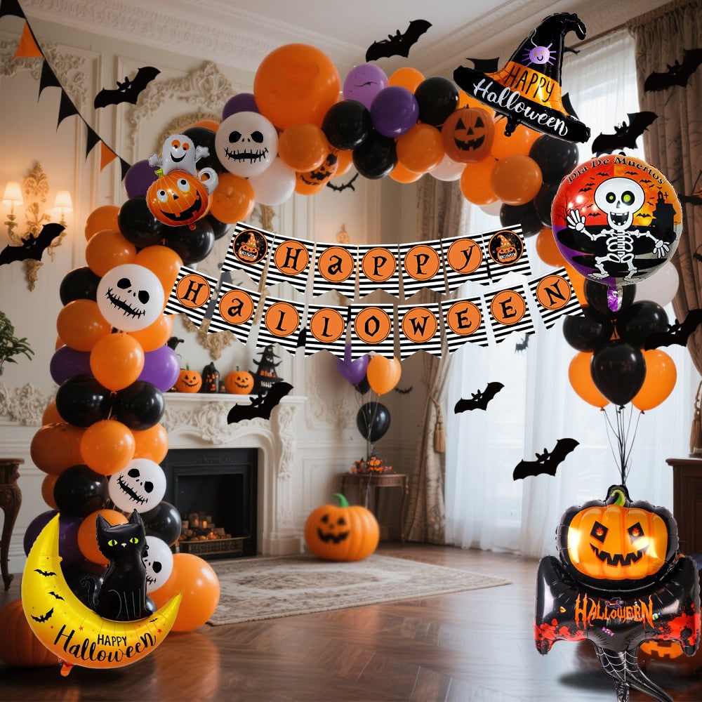 Halloween Balloon Arch Kit with Standing Stand for Party Decoration with Foil and Banner
