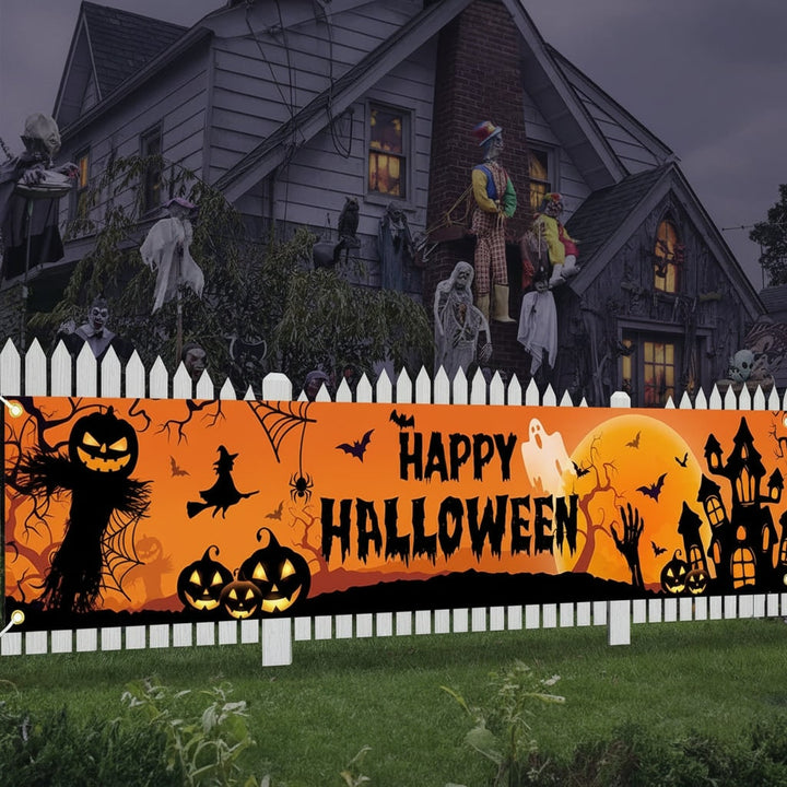 Halloween Banner Large Outdoor Decoration with Pumpkin Witch and Scarecrow Graphics for Yard