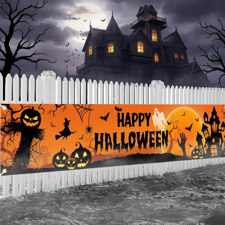 Halloween Banner Large Outdoor Decoration with Pumpkin Witch and Scarecrow Graphics for Yard
