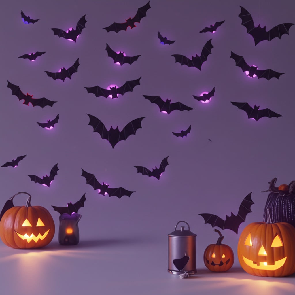 Halloween Bat Decorations and Lights Outdoor with 3D Foldable Wings LED Backlight Wall Decor